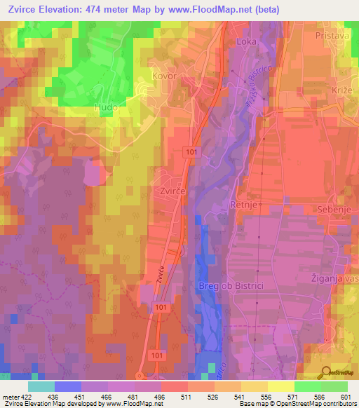 Zvirce,Slovenia Elevation Map