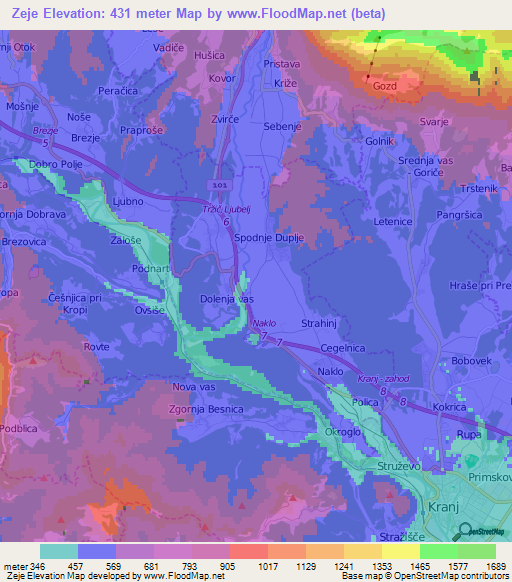 Zeje,Slovenia Elevation Map