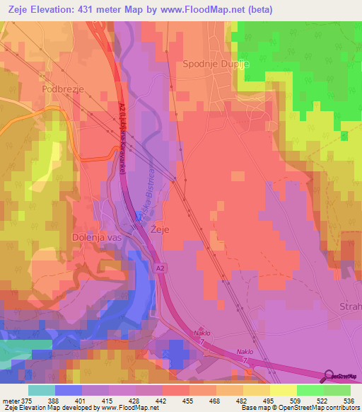 Zeje,Slovenia Elevation Map