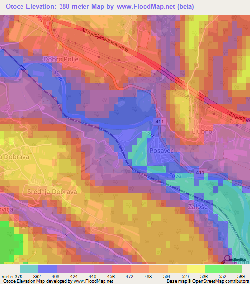 Otoce,Slovenia Elevation Map