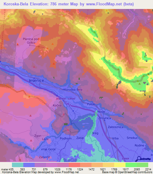 Koroska-Bela,Slovenia Elevation Map