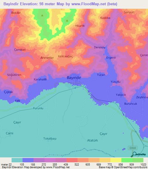 Bayindir,Turkey Elevation Map