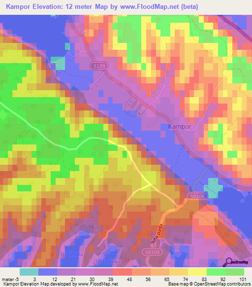 Kampor,Croatia Elevation Map