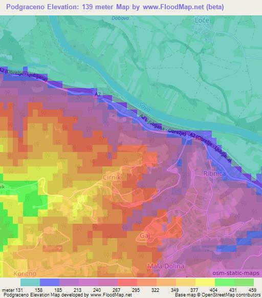 Podgraceno,Slovenia Elevation Map