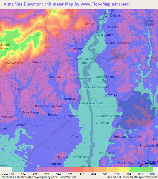 Vitna Vas,Slovenia Elevation Map