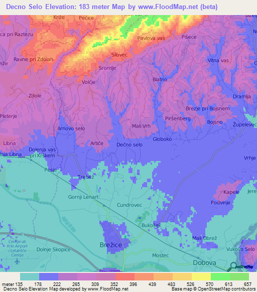 Decno Selo,Slovenia Elevation Map