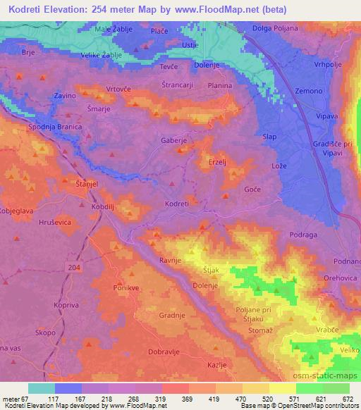 Kodreti,Slovenia Elevation Map