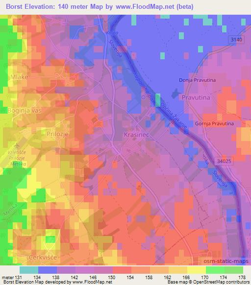 Borst,Slovenia Elevation Map