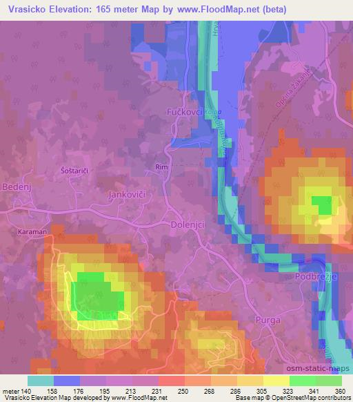 Vrasicko,Slovenia Elevation Map