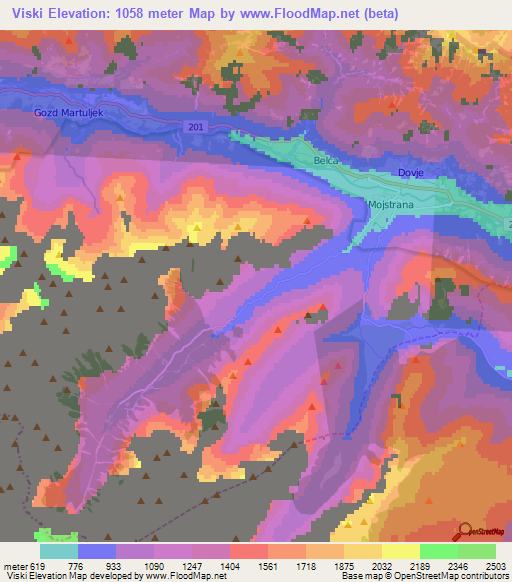 Viski,Slovenia Elevation Map