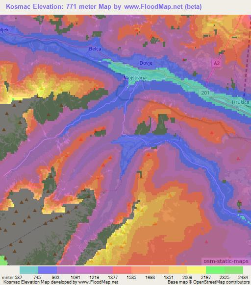 Kosmac,Slovenia Elevation Map