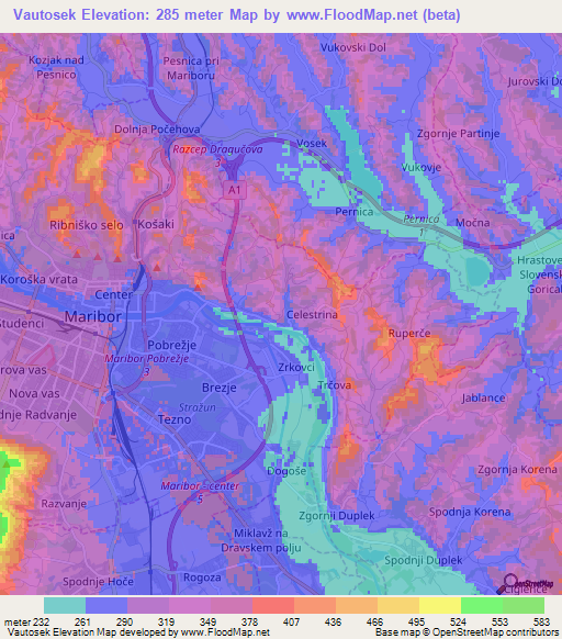 Vautosek,Slovenia Elevation Map