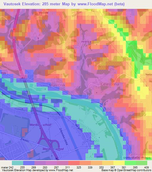 Vautosek,Slovenia Elevation Map