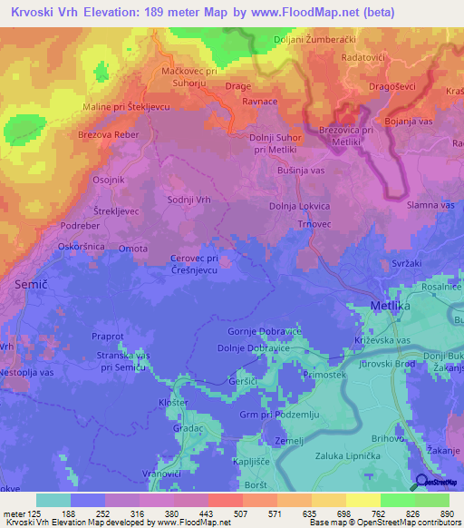 Krvoski Vrh,Slovenia Elevation Map