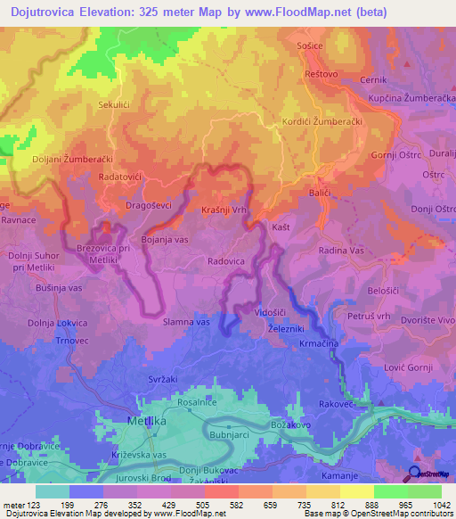 Dojutrovica,Slovenia Elevation Map