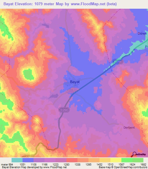 Bayat,Turkey Elevation Map