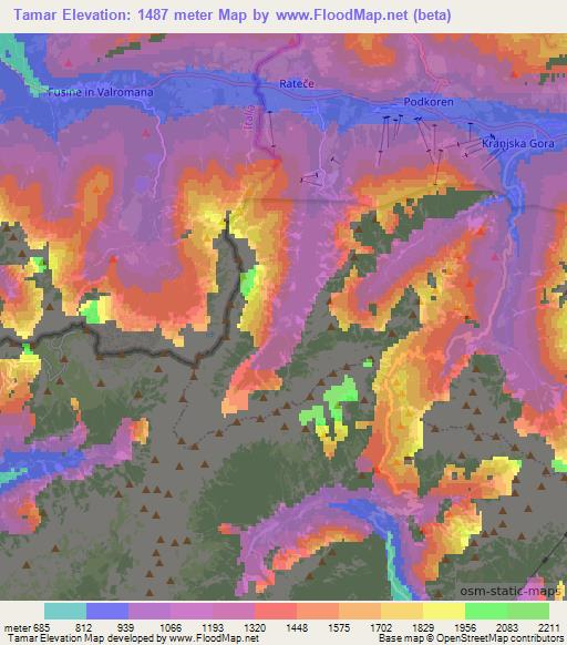 Tamar,Slovenia Elevation Map