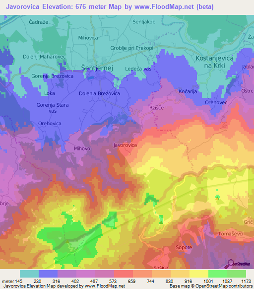 Javorovica,Slovenia Elevation Map