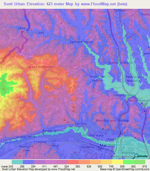 Sveti Urban,Slovenia Elevation Map