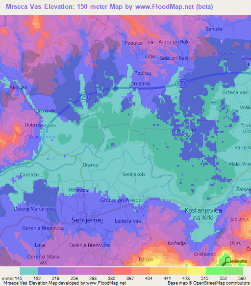 Mrseca Vas,Slovenia Elevation Map