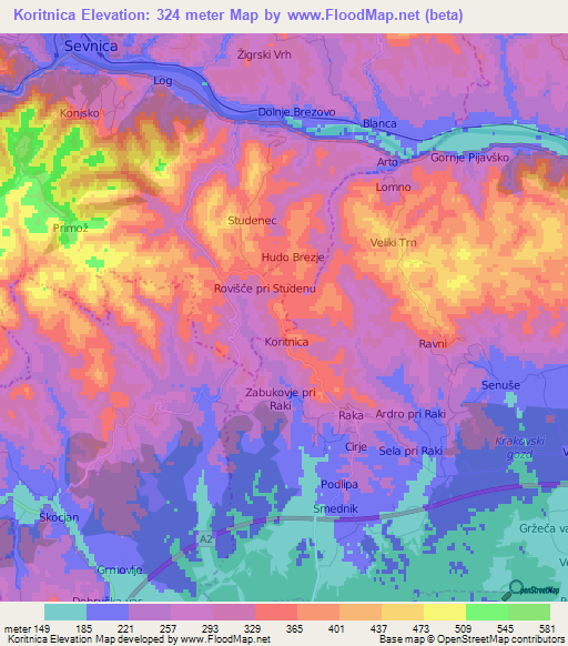 Koritnica,Slovenia Elevation Map