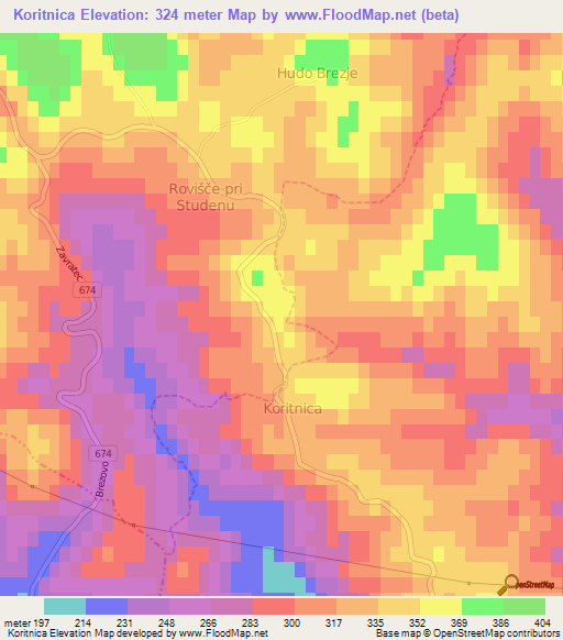 Koritnica,Slovenia Elevation Map