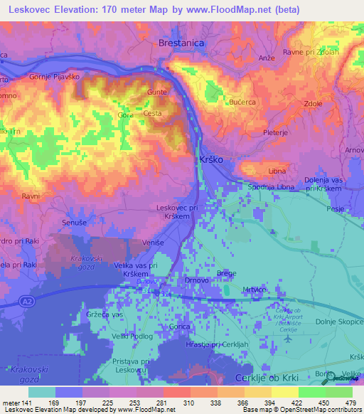 Leskovec,Slovenia Elevation Map