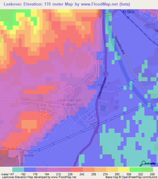 Leskovec,Slovenia Elevation Map