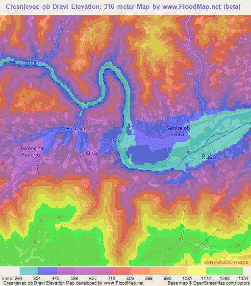 Cresnjevec ob Dravi,Slovenia Elevation Map