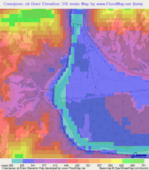 Cresnjevec ob Dravi,Slovenia Elevation Map