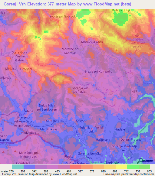 Gorenji Vrh,Slovenia Elevation Map