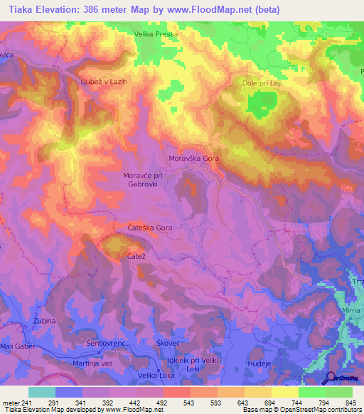 Tiaka,Slovenia Elevation Map