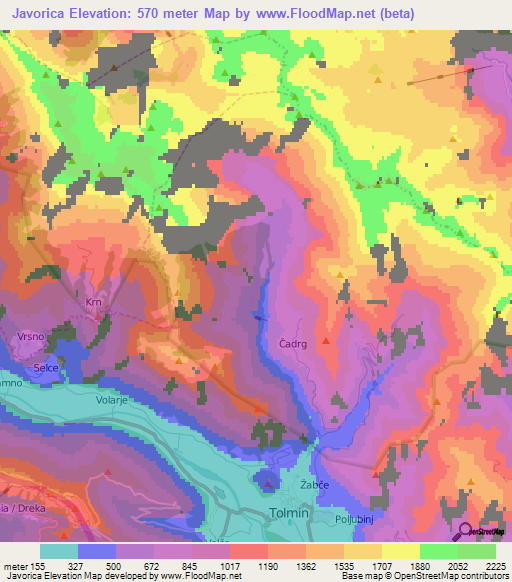 Javorica,Slovenia Elevation Map