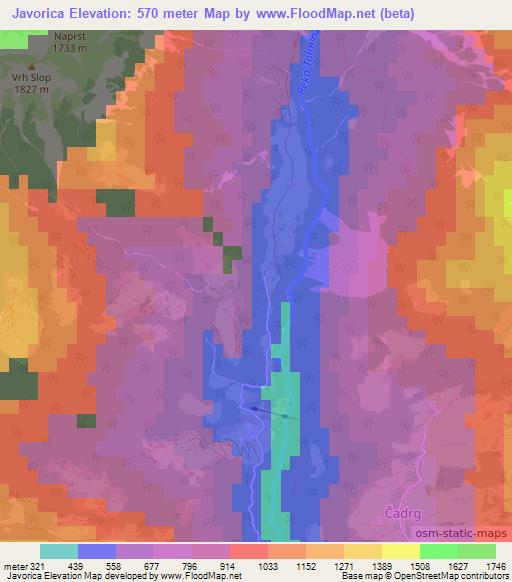 Javorica,Slovenia Elevation Map