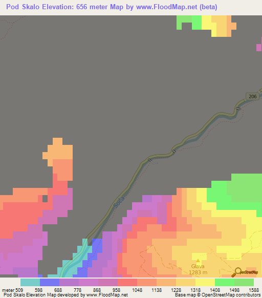 Pod Skalo,Slovenia Elevation Map