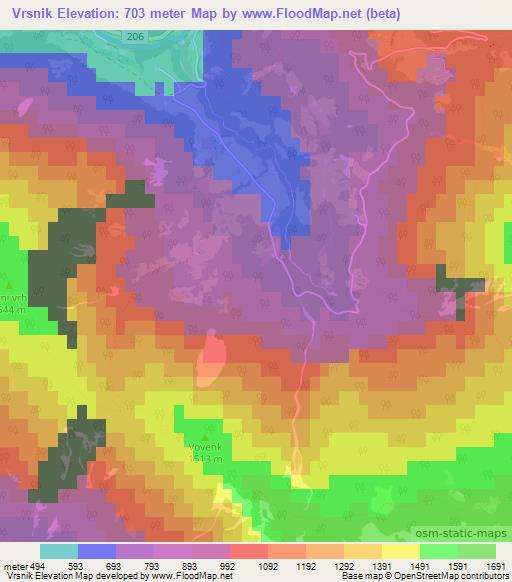 Vrsnik,Slovenia Elevation Map