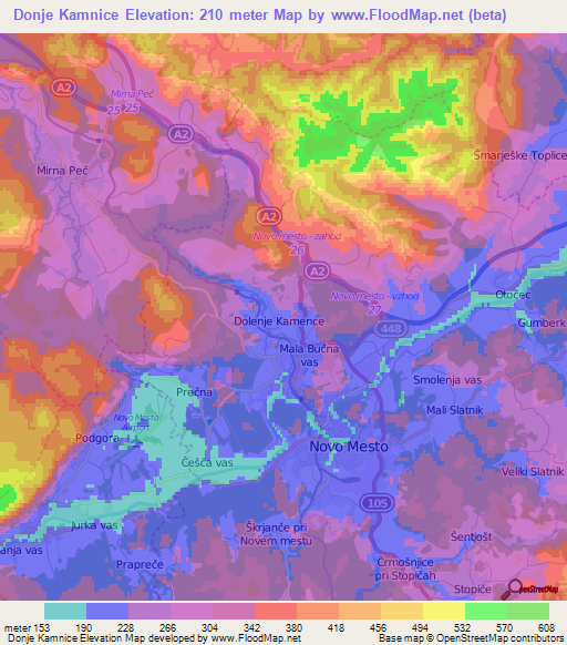 Donje Kamnice,Slovenia Elevation Map