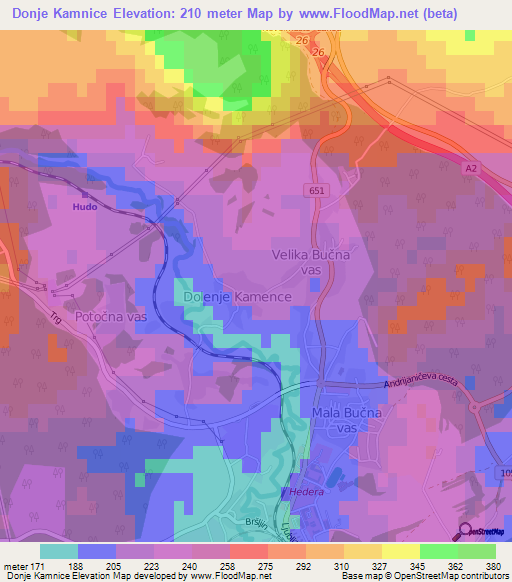 Donje Kamnice,Slovenia Elevation Map