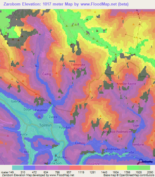 Zarobom,Slovenia Elevation Map