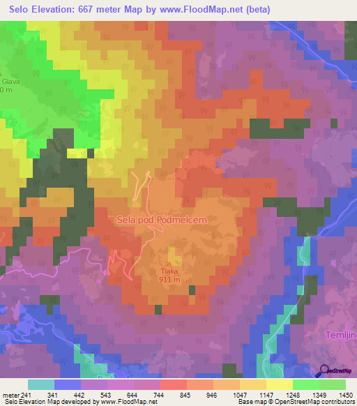 Selo,Slovenia Elevation Map