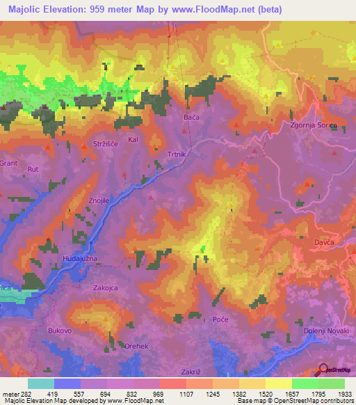 Majolic,Slovenia Elevation Map