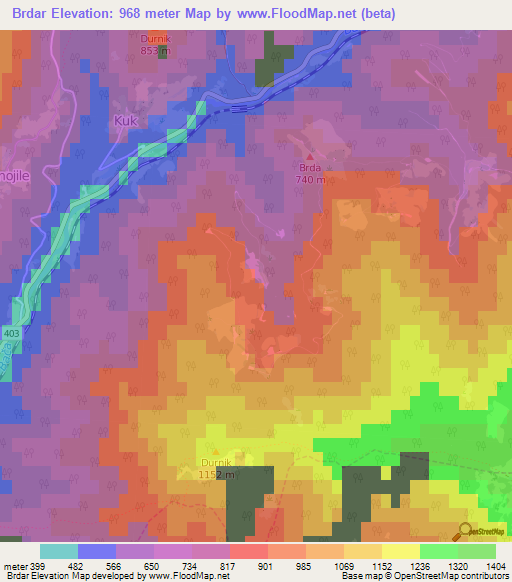 Brdar,Slovenia Elevation Map