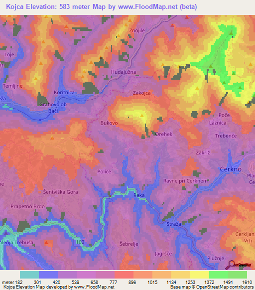 Kojca,Slovenia Elevation Map