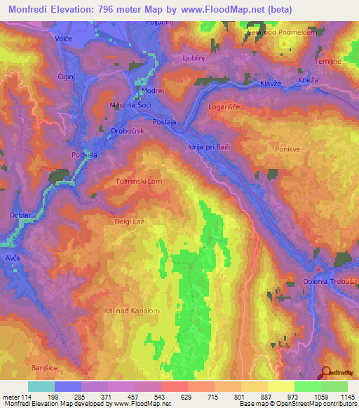 Monfredi,Slovenia Elevation Map