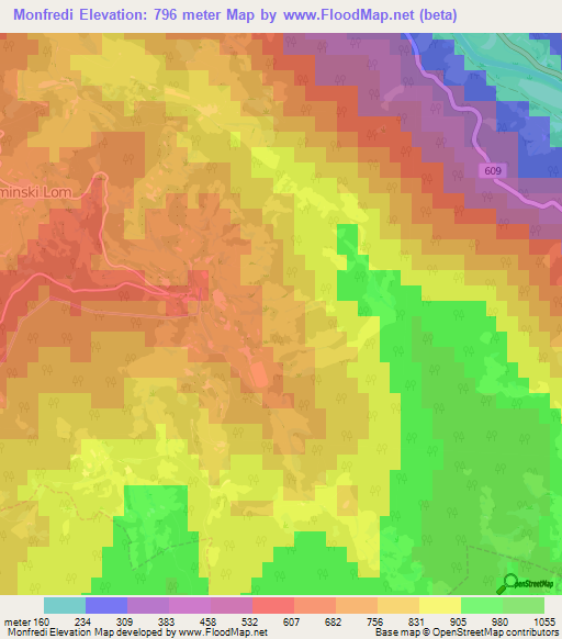 Monfredi,Slovenia Elevation Map