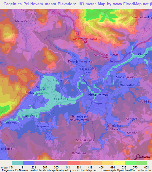 Cegelnica Pri Novem mestu,Slovenia Elevation Map