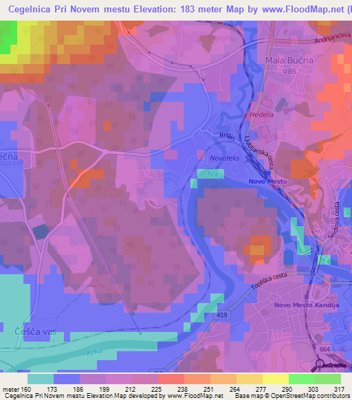 Cegelnica Pri Novem mestu,Slovenia Elevation Map