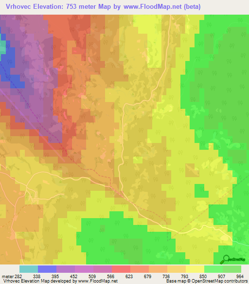 Vrhovec,Slovenia Elevation Map