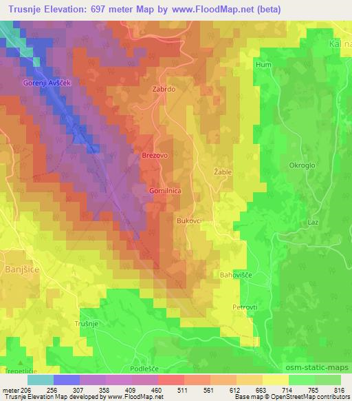 Trusnje,Slovenia Elevation Map