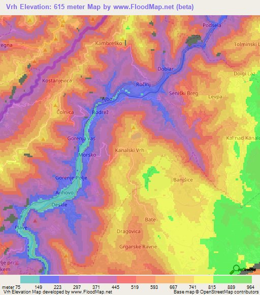 Vrh,Slovenia Elevation Map